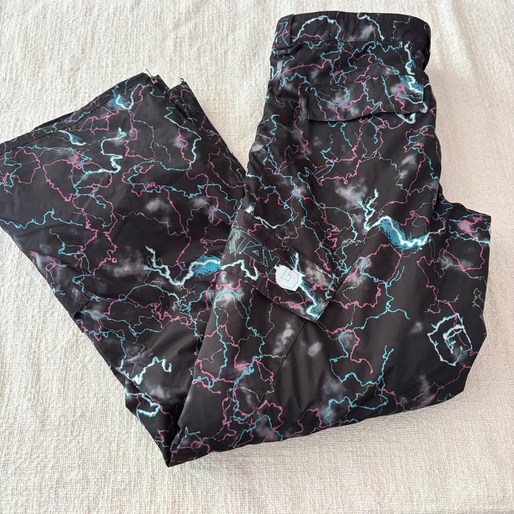Burton Dryride Kids XL 14/16 Snowboard Pants Black Lightning Bolt Print Cargo